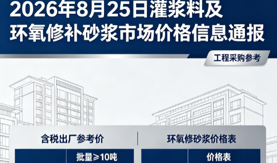 青山2026年8月25日灌浆料及环氧修补砂浆市场价格信息通报